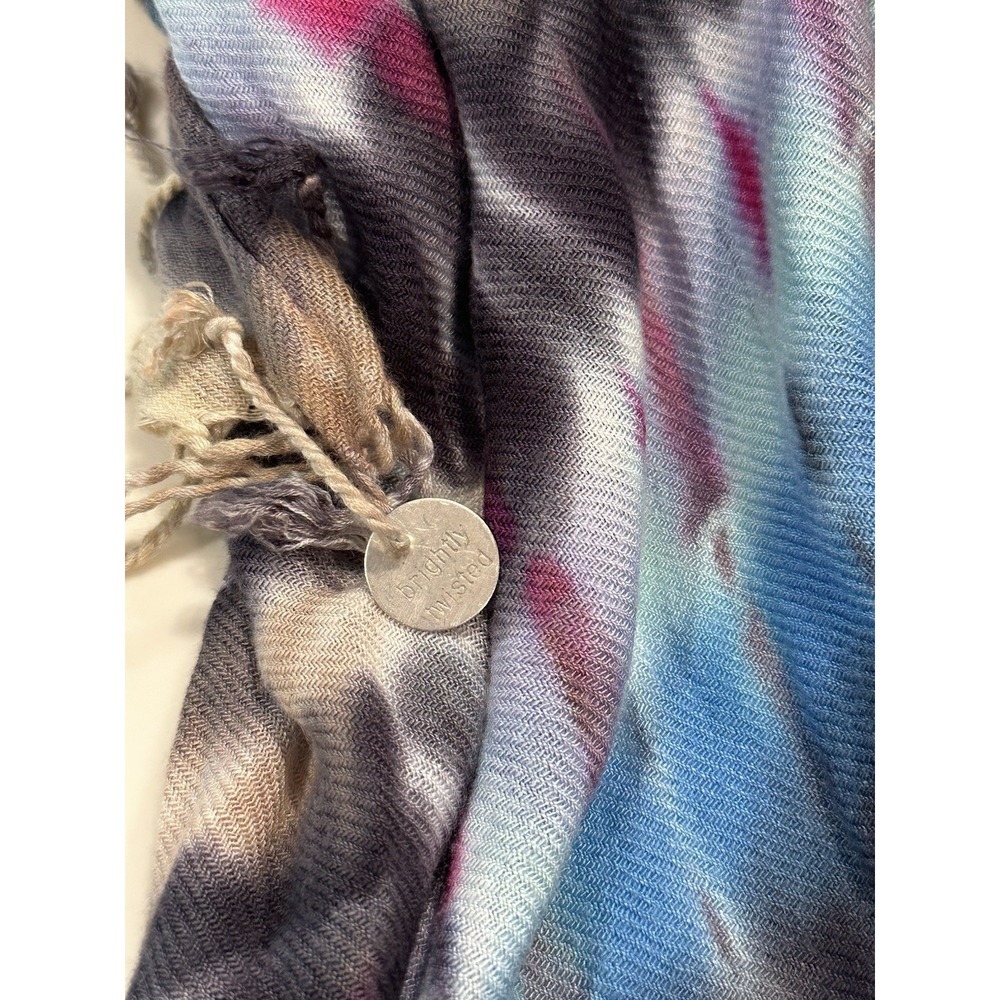 Brightly Twisted Tie Dye Twist Fringe Hem Scarf Wrap Multicolored 72x24 Approx. - Picture 5 of 5